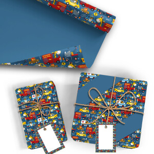 5x Geschenkpapier Motiv Geburtstag Junge - 5 große Bogen je 70 x 100 cm - verpackt als eine Rolle - inkl. Passende Geschenkanhänger - Umweltfreundliche Geschenkverpackung - Marke Neuser