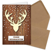 10x Weihnachtskarten-Set DIN A6 mit Elch-Motiv - Faltkarten mit passenden Umschlägen DIN C6 in Kraftpapier Sandbraun mit Nassklebung - Weihnachtsgrüße für Firmen und Privat