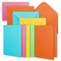 25 Kartensets inklusive Briefumschläge - Blanko Karten mit Geschenkschachtel - bunter Farbmix - DIN A6 Einladungskarten aus 5 verschiedenen Farben - 10,5 x 14,8 cm
