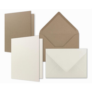 20x Kartenpaket DIN A6 / C6 in Naturweiß (Creme) und Cappuccino (Braun) - Faltkarten mit Falz A6 10,5 x 14,8 cm & Umschläge C6 11,4 x 16,2 cm