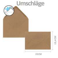 5x XL Weihnachtskarten-Set DIN A5 mit Motiv Weihnachtsbaum und Sterne - Faltkarten mit passenden Umschlägen DIN C5 Kraftpapier Sandbraun mit Nassklebung - Weihnachtsgrüße für Firmen und Privat