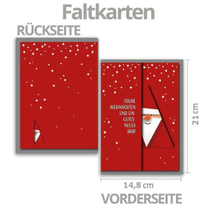 5 XL Weihnachtskarten-Set DIN A5 mit rotem Weihnachtsmann Motiv - Faltkarten mit Umschlägen DIN C5 Rot mit Nassklebung - Weihnachtsgrüße für Firmen und Privat
