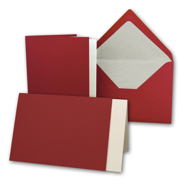 10x Karten-Set DIN B6 - 12 x 17 cm - 120 x 170 mm - Falt-Karten mit Brief-Umschlägen & Einlege-Blättern - Gerippte Struktur Oberfläche - Dunkelrot - Vintage Einladungskarten