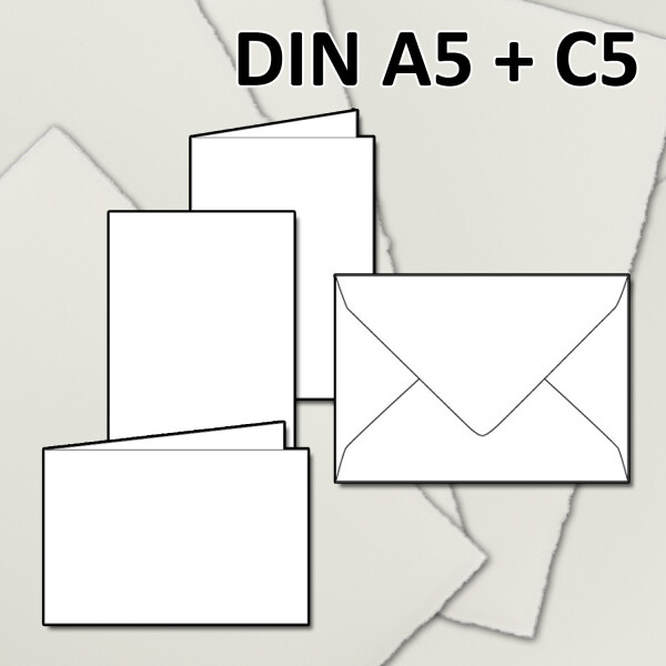 DIN A5 Kartenset aus Büttenpapier - mit DIN C5 Briefumschläge