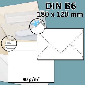 DIN B6 Briefumschlag - 18,0 x 12,0 cm - 90 g/m&sup2;...