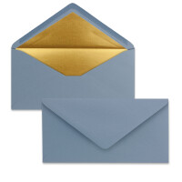 500 Brief-Umschläge DIN Lang - Graublau mit Gold-Metallic Innen-Futter - 110 x 220 mm - Nassklebung - festliche Kuverts für Weihnachten