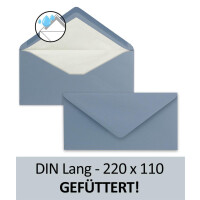 25 x DIN Lang Briefumschläge - Grau-Blau mit weißem Seidenfutter - 11x22 cm - 110 g/m² - ideal für Einladungen, Weihnachtskarten, Glückwunschkarten aus der Serie Farbenfroh