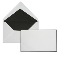 100 Stück Trauerumschläge in Weiß mit handgeränderten schwarzem Rand - Mit schwarzem Seidenfutter - Größe: 12 x 20 cm