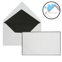 100 Stück Trauerumschläge in Weiß mit handgeränderten schwarzem Rand - Mit schwarzem Seidenfutter - Größe: 12 x 20 cm