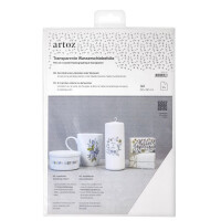 Artoz Transparente Wasserschiebefolie - DIN A4 - 10 Bogen - für Inkjetdrucker - Anwendung auf Keramik, Glas, Holz, Metall, Kunststoff, Kerzen, Seife und mehr