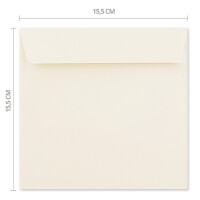 100 quadratische Briefumschläge Farbe: Creme - 15,5 x 15,5 cm (155 x 155 mm) - Haftklebung mit gerader Klappe - 120 Gramm/m²- Marke: NEUSER PAPIER