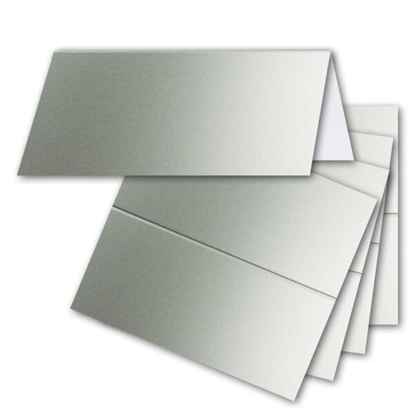 100x Tischkarten in Silber (Metallic) - 4,5 x 10 cm - blanko - Doppel-Karten - als Platzkarten und Namenskarten für Hochzeit und Feste