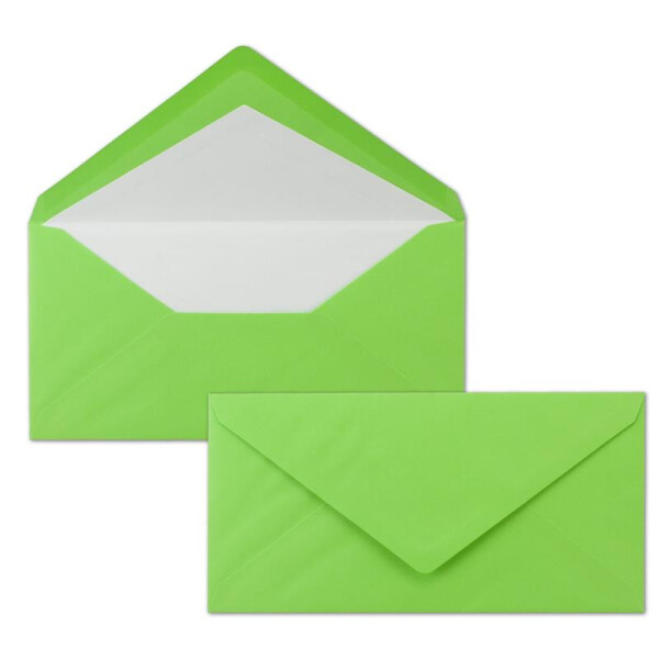50 x DIN Lang Briefumschläge - Grün mit weißem Seidenfutter - 11x22 cm - 80 g/m² - ideal für Einladungen, Weihnachtskarten, Glückwunschkarten aus der Serie Farbenfroh
