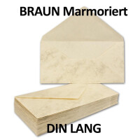 50 Stück DIN LANG Umschläge, Braun MARMORIERT - 90 g/m² - 110 x 220 mm, Nassklebung