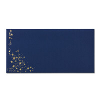 50x Briefumschläge mit Metallic Sternen - DIN Lang - Gold geprägter Sternenregen - Farbe: dunkelblau, Nassklebung, 120 g/m² - 110 x 220 mm - ideal für Weihnachten