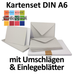 50x Faltkarten SET DIN A6/C6 mit Brief-Umschlägen in Hell-Grau - inklusive Einleger - 14,8 x 10,5 cm - Premium Qualität - FarbenFroh