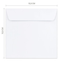 50 quadratische Briefumschläge Farbe: Weiß - 15,5 x 15,5 cm (155 x 155 mm) - Nassklebung mit gerader Klappe - 120 Gramm/m²- Marke: NEUSER PAPIER
