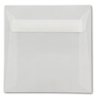 100 Briefumschläge in Transparent - quadratisches Format 16 x 16 cm - 92 Gramm/m² - Haftklebung - ohne Fenster