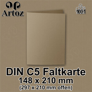 ARTOZ 25x DIN A5 Faltkarten - Taupe (Braun) gerippt 148 x 210 mm Klappkarten hochdoppelt - Blanko Doppelkarte mit 220 g/m² edle Egoutteur-Rippung