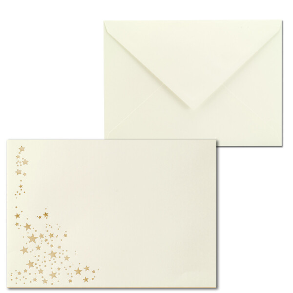 25x Weihnachts-Briefumschläge - DIN C6 - mit Gold-Metallic geprägtem Sternenregen -Farbe: Creme - Nassklebung, 90 g/m² - 114 x 162 mm - Marke: GUSTAV NEUSER