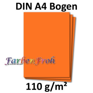 100x DIN A4 Papier - Orange - 110 g/m² - 21 x 29,7 cm - Briefpapier Bastelpapier Tonpapier Briefbogen - FarbenFroh by GUSTAV NEUSER