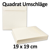 50x quadratische Brief-Umschläge 19 x 19 cm, Opal-Weiß - Nassklebung, starke Qualität 120 g/m² - Quadratische Kuverts für Einladungs-Karten