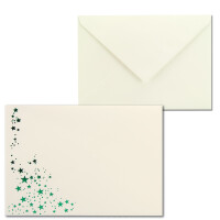 50x Weihnachts-Briefumschläge - DIN B6 - mit Grün-Metallic geprägtem Sternenregen - Farbe: Creme - Nassklebung, 100 g/m² - 120 x 180 mm - Marke: GUSTAV NEUSER