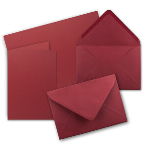 Faltkarten SET mit Brief-Umschlägen DIN A6 / C6 in Dunkelrot / Weinrot - 25 Sets - 14,8 x 10,5 cm - Premium Qualität - Serie FarbenFroh