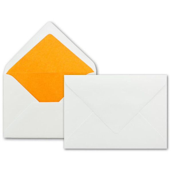 25 x Briefumschläge in weiss mit orangenem Seidenfutter, DIN B6 12,5 x 17,6 cm, Nassklebung ohne Fenster - Ideal für Hochzeits-Einladungen Grußkarten Weihnachtskarten