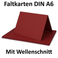 50x Faltkarten DIN A6 mit wellig gestanztem Rand - Dunkel-Rot - 10,5 x 14,8 cm - Wellenschnitt Einladungs-Karten - FarbenFroh by GUSTAV NEUSER