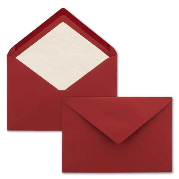 50x Brief-Umschläge C5 - Dunkel-Rot - gefüttert mit weißem Seidenpapier - 110 g/m² - 22,9 x 15,5 cm - Nassklebung