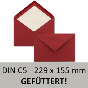 50x Brief-Umschläge C5 - Dunkel-Rot - gefüttert mit weißem Seidenpapier - 110 g/m² - 22,9 x 15,5 cm - Nassklebung