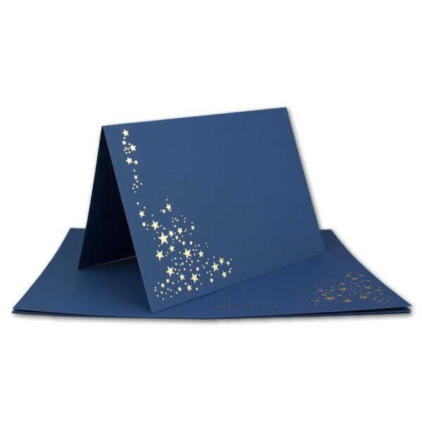 Faltkarten DIN B6 - Dunkelblau mit goldenen Metallic Sternen - 50 Stück - 11,5 x 17 cm - blanko für Drucker geeignet Ideal für Weihnachtskarten - Marke: NEUSER FarbenFroh