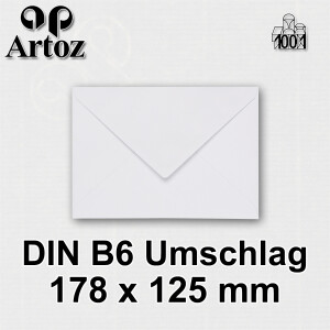 ARTOZ 25x Briefumschläge gerippt - Blütenweiß - DIN B6 178 x 125 mm - Kuvert ohne Fenster - Umschläge mit Nassklebung - Spitze Verschlusslasche