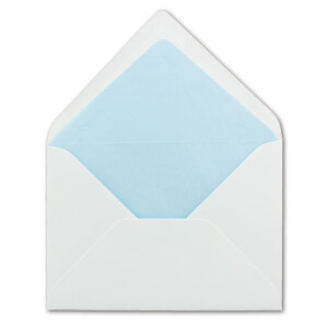 25 x Briefumschläge in weiss mit hell-blauem Seidenfutter, DIN B6 12,5 x 17,6 cm, Nassklebung ohne Fenster - Ideal für Hochzeits-Einladungen Grußkarten Weihnachtskarten