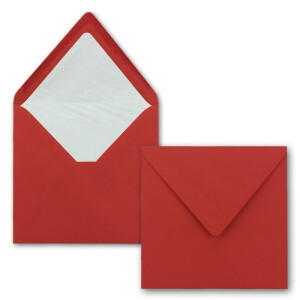 25x Briefumschläge Quadratisch 16 x 16 cm in Rosenrot (Rot)- Umschläge mit weißem Seidenfutter - Kuverts ohne Fenster & mit Nassklebung - Für Einladungskarten zu Hochzeit und Geburtstag