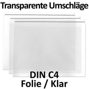 Durchsichtige Briefumschläge in DIN C4 - 50 Stück - Haftklebung - glasklare Post-Umschläge aus Transparentfolie - 32,4 x 22,9 cm - ideal für Werbung, Einladungen und Präsente - von GUSTAV NEUSER