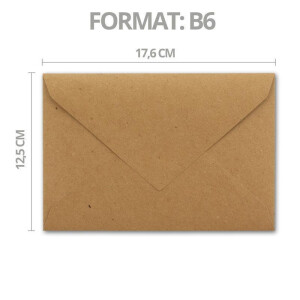 50x - Brief-Umschläge B6 mit Silber Innenfutter - 12,5 x 17,6 cm  - Kraft-Papier braun Recycling Nassklebung - Vintage - UmWelt by GUSTAV NEUSER