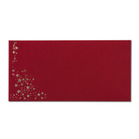 100x Briefumschläge mit Metallic Sternen - DIN Lang - Silber geprägter Sternenregen - Farbe: dunkelrot, Nassklebung, 120 g/m² - 110 x 220 mm - ideal für Weihnachten
