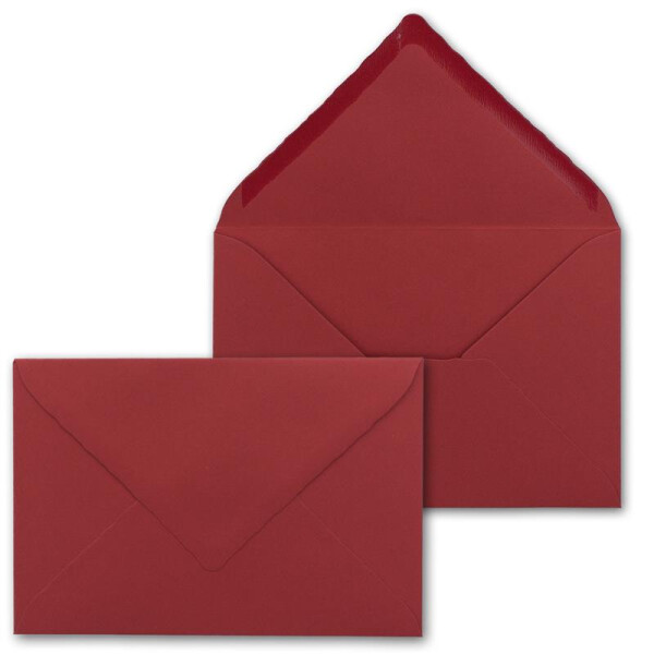 100 Brief-Umschläge mit Wellenschnitt - Dunkel-Rot - DIN C6 - 114 x 162 mm - 11,4 x 16,2 cm - mit wellenförmigen Rändern - Nassklebung - FarbenFroh by GUSTAV NEUSER