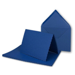 50x Faltkarten-Set DIN A6 mit DIN C6 Brief-Umschlägen - wellig gestanzter Rand - Dunkel-Blau - 10,5 x 14,8 cm - Wellenschnitt Karten-Sets - FarbenFroh by GUSTAV NEUSER