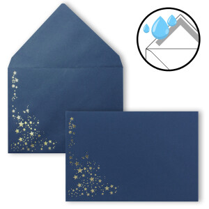 Faltkarten-Set mit Umschlägen DIN C6 A6 - Nacht-blau mit goldenen Metallic Sternen - 10 Sets - für Drucker geeignet Ideal für Weihnachtskarten