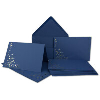 Faltkarten-Set mit Umschlägen DIN C6 A6 - Nacht-blau mit goldenen Metallic Sternen - 10 Sets - für Drucker geeignet Ideal für Weihnachtskarten