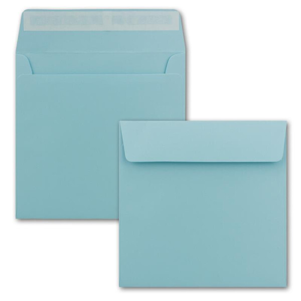 50 x Kuverts in Hellblau - quadratische Brief-Umschläge - 15,5 x 15,5 cm - Haftklebung - matte Oberfläche - formstabile Post-Umschläge
