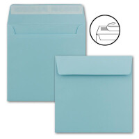 50 x Kuverts in Hellblau - quadratische Brief-Umschläge - 15,5 x 15,5 cm - Haftklebung - matte Oberfläche - formstabile Post-Umschläge