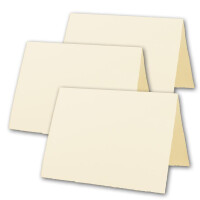 50x DIN A5 Vintage Falt-Karten, Büttenpapier, 148 x 210 mm - hoch-doppelt, Chamois-Elfenbein 240 g/m² - Vellum Oberfläche