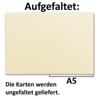 50x DIN A5 Vintage Falt-Karten, Büttenpapier, 148 x 210 mm - hoch-doppelt, Chamois-Elfenbein 240 g/m² - Vellum Oberfläche