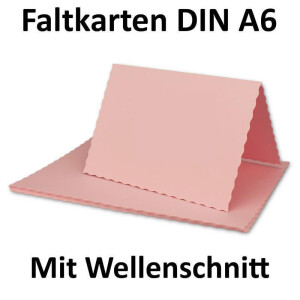 50x Faltkarten DIN A6 mit wellig gestanztem Rand - Rosa - 10,5 x 14,8 cm - Wellenschnitt Einladungs-Karten - FarbenFroh by GUSTAV NEUSER
