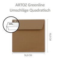 ARTOZ 25x quadratische Briefumschläge - Farbe: grocer kraft (Kraftpapier dunkelbraun) - 16,0 x 16,0 cm - mit Haftklebung und Abziehstreifen - Serie Greenline