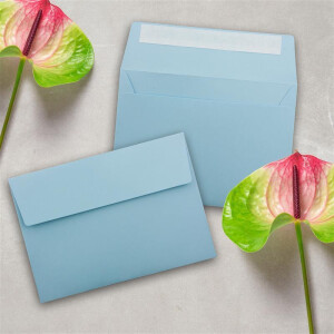 50x Briefumschläge Hell-Blau DIN C6 Format 11,4 x 16,2 cm - Haftklebung - Kuverts ohne Fenster - Weihnachten, Grußkarten & Einladungen - Für A6 & A4 Papier
